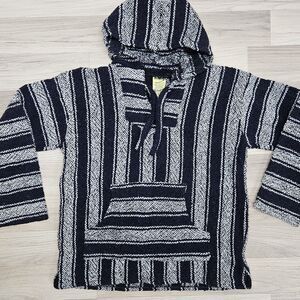 FRANK'S Womens Blue Mexican Baja Hoodie Poncho Size Medium